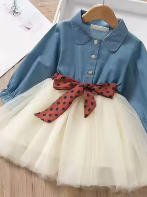 Denim fluffy mesh skirt short skirt dress set