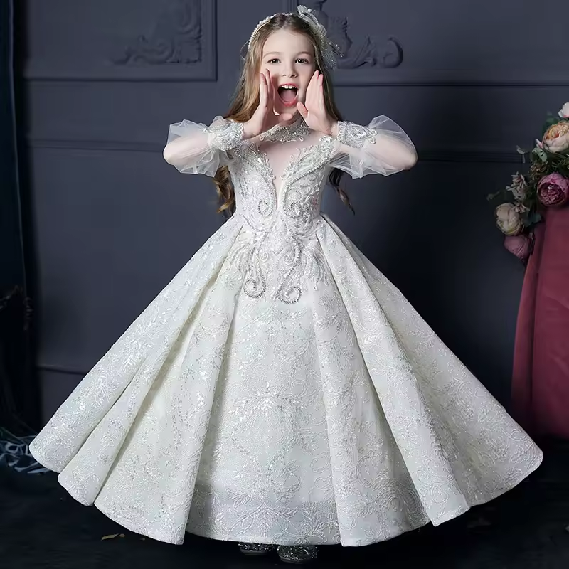 Full Sleeves Party Gown Shiny Sequined Dresses