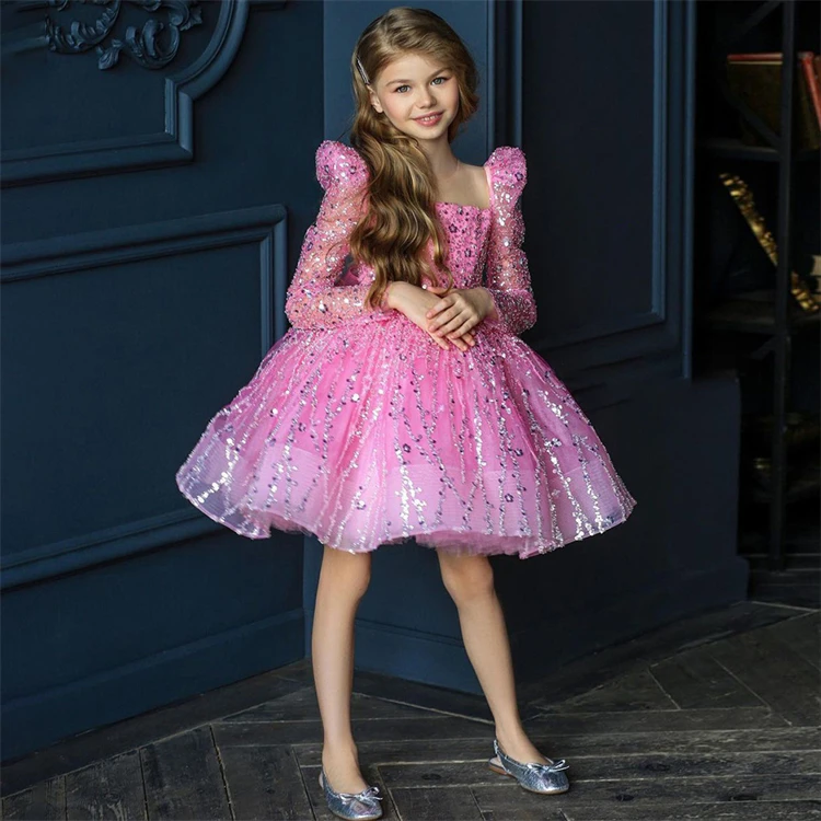 luxury Long sleeve girl party ball gown flower dress - Image 2