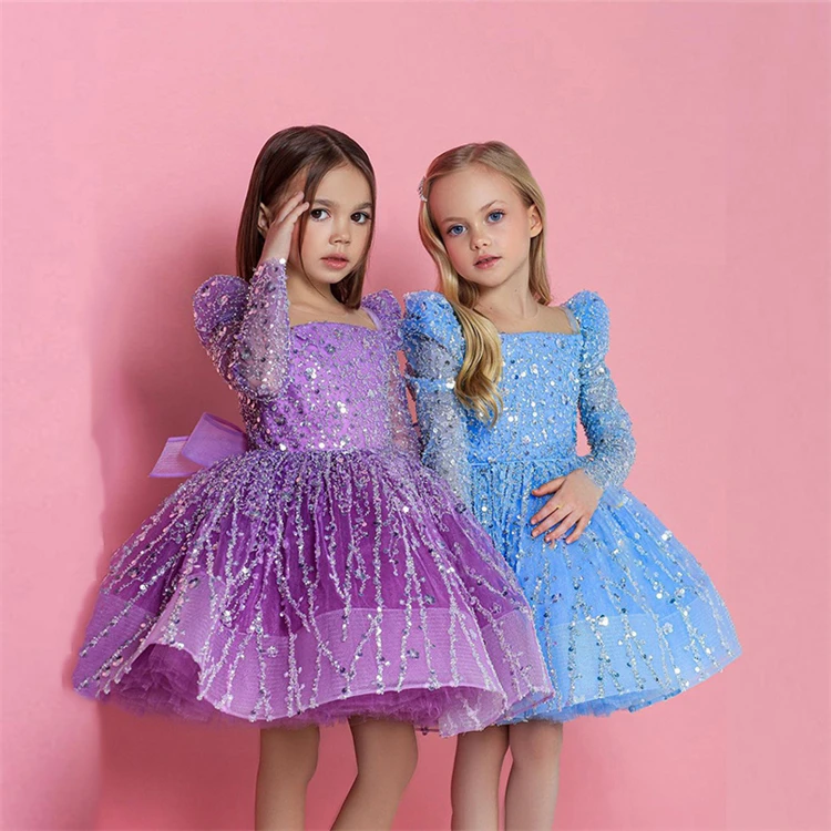 luxury Long sleeve girl party ball gown flower dress - Image 3