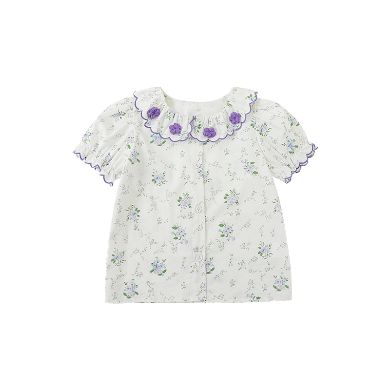 Children Shirt Button Lace Girls Shirt 100% Cotton - Image 2