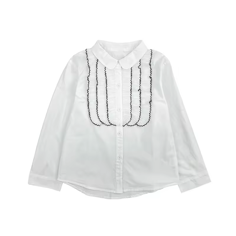 Satin Blouse Frill Collar White Girl long sleeve shirt