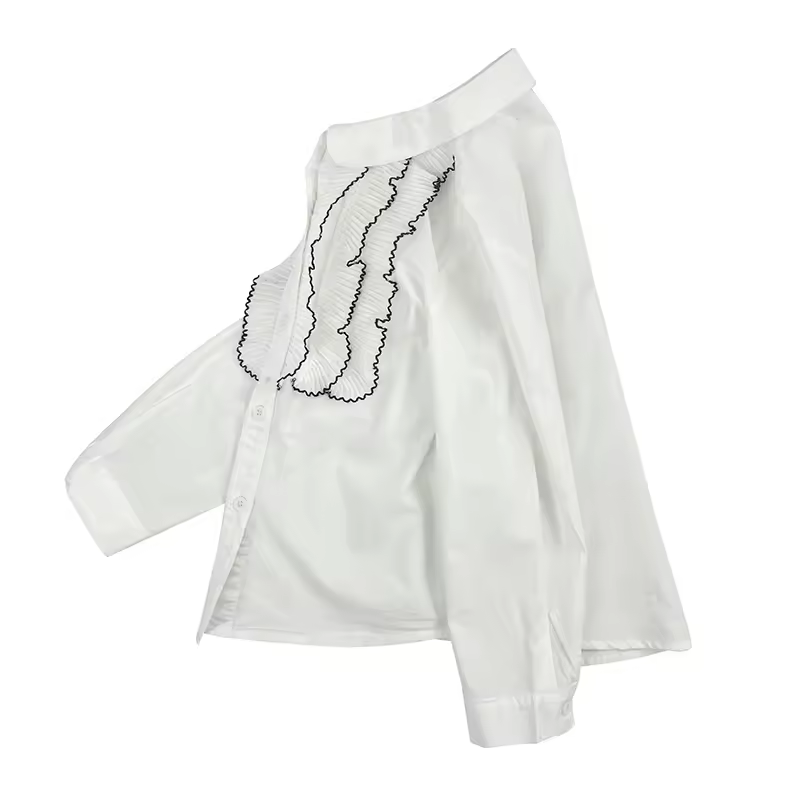 Satin Blouse Frill Collar White Girl long sleeve shirt - Image 2