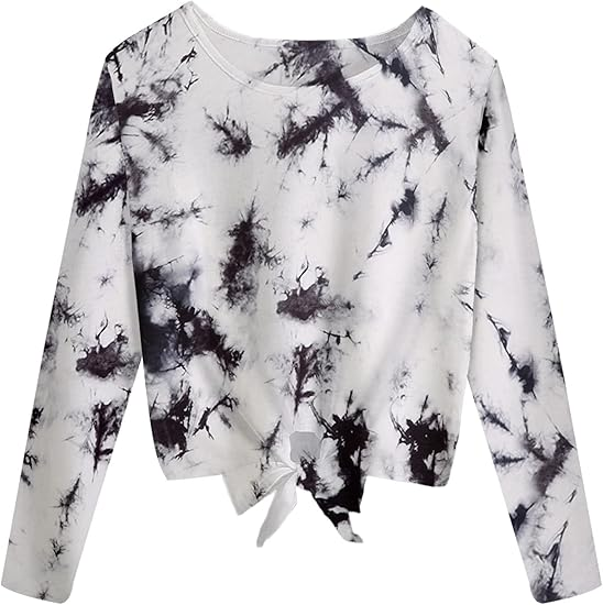Girls Short Long Sleeve Shirt Casual Front Knot Tops Tee Blouse - Image 4
