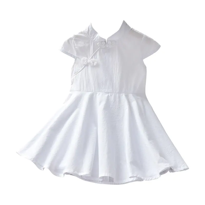 Chinese style buckle short sleeved ancient white dress children's dress big swing skirt