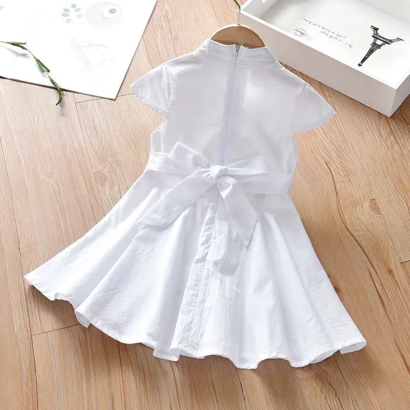 Chinese style buckle short sleeved ancient white dress children's dress big swing skirt - Image 3