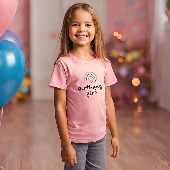 Birthday Girl Rainbow Cute Girls Soft Cotton Top Tees - Image 2