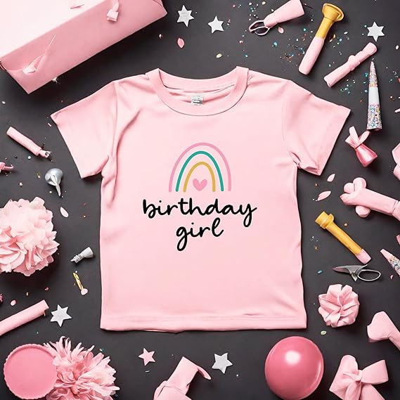 Birthday Girl Rainbow Cute Girls Soft Cotton Top Tees - Image 3