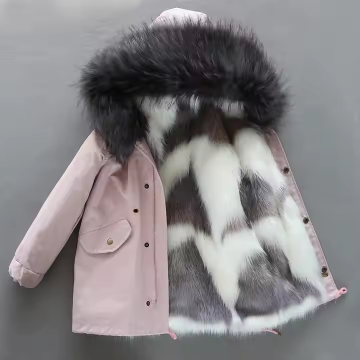Thick Warm Girl Coats Faux Fur Hoodie Windproof Jacket