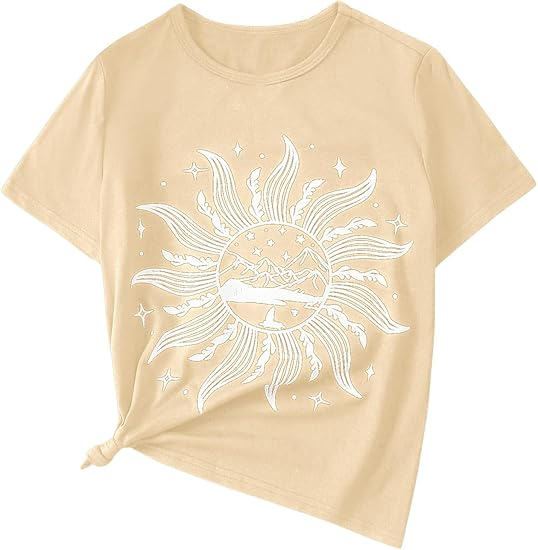 Graphic Tees Floral Print Short Sleeve Round Neck T Shirts