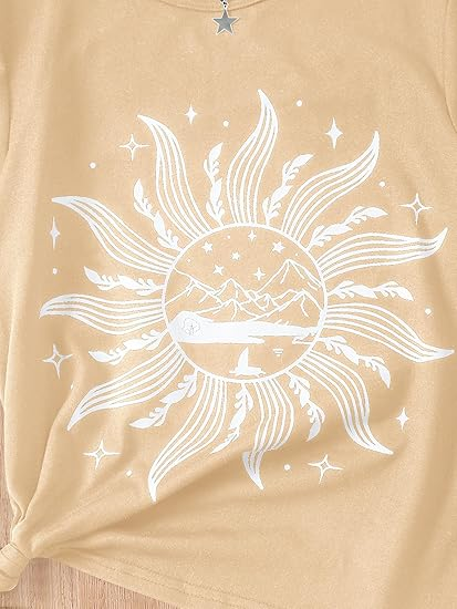 Graphic Tees Floral Print Short Sleeve Round Neck T Shirts - Image 4